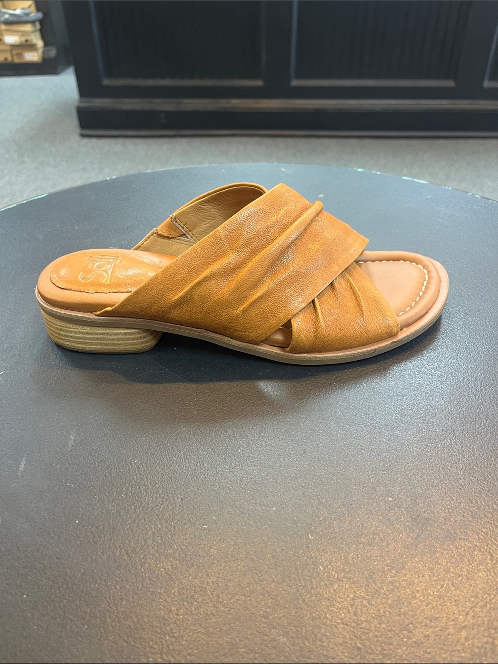 Sofft Cognac Leather Cross-Strap Slide Mule